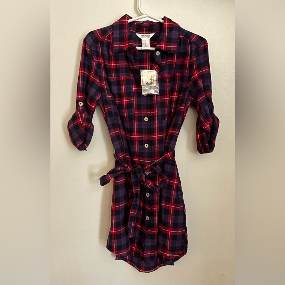 Forever 21 Girls Plaid Button-Up Shirt Dress